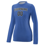 Custom Sky Blue Black Women's Long-Sleeve Shirt