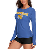 Custom Sky Blue Yellow Women's Long-Sleeve Shirt