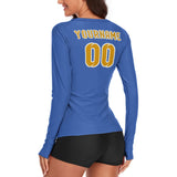 Custom Sky Blue Yellow Women's Long-Sleeve Shirt