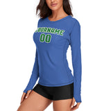 Custom Sky Blue Emerald Green Women's Long-Sleeve Shirt