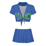 Custom Sky Blue Emerald Green Cheerleading Uniform Set