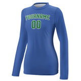 Custom Sky Blue Emerald Green Women's Long-Sleeve Shirt