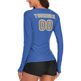 Custom Sky Blue Light Khaki Women's Long-Sleeve Shirt