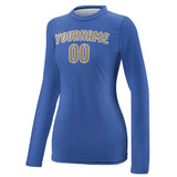 Custom Sky Blue Light Khaki Women's Long-Sleeve Shirt