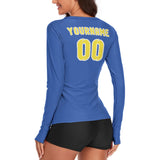 Custom Sky Blue Light Yellow Women's Long-Sleeve Shirt