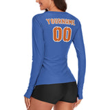 Custom Sky Blue Orange Women's Long-Sleeve Shirt