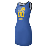 Custom Sky Blue Gold Sleeveless Vest Dress