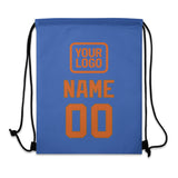 Custom Sky Blue Orange Drawstring Bag