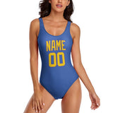 Custom Sky Blue Gold Swimsuit