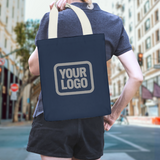 Custom Blue Dark Grey Canvas Tote Bag