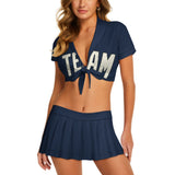 Custom Blue Cream Cheerleading Uniform Set