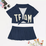 Custom Blue Cream Cheerleading Uniform Set