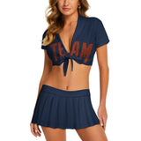Custom Blue Coral Red Cheerleading Uniform Set