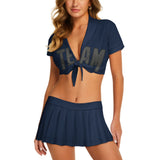 Custom Blue Dark Grey Cheerleading Uniform Set