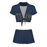 Custom Blue Dark Grey Cheerleading Uniform Set