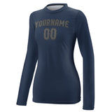 Custom Blue Dark Grey Women's Long-Sleeve Shirt