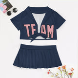 Custom Blue Light Pink Cheerleading Uniform Set