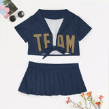 Custom Blue Light Khaki Cheerleading Uniform Set