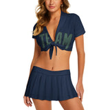 Custom Blue Blue Green Cheerleading Uniform Set