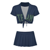 Custom Blue Blue Green Cheerleading Uniform Set