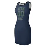 Custom Blue Blue Green Sleeveless Vest Dress