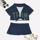 Custom Blue Blue Green Cheerleading Uniform Set