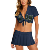 Custom Blue Dark Green Cheerleading Uniform Set