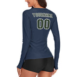 Custom Blue Dark Green Women's Long-Sleeve Shirt