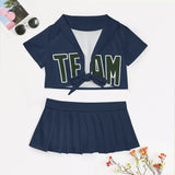 Custom Blue Dark Green Cheerleading Uniform Set