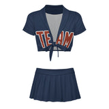 Custom Blue Coral Red Cheerleading Uniform Set