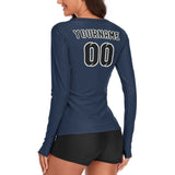 Custom Blue Black Women's Long-Sleeve Shirt