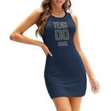 Custom Blue Dark Grey Sleeveless Vest Dress