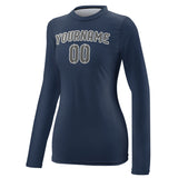 Custom Blue Dark Grey Women's Long-Sleeve Shirt