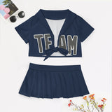 Custom Blue Dark Grey Cheerleading Uniform Set