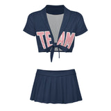 Custom Blue Light Pink Cheerleading Uniform Set