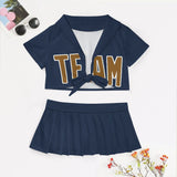Custom Blue Khaki Cheerleading Uniform Set