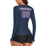 Custom Blue Light Purple Women's Long-Sleeve Shirt