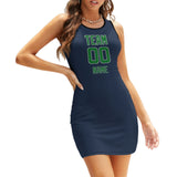 Custom Blue Emerald Green Sleeveless Vest Dress