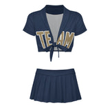 Custom Blue Light Khaki Cheerleading Uniform Set
