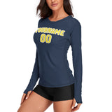 Custom Blue Light Yellow Women's Long-Sleeve Shirt