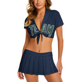 Custom Blue Blue Green Cheerleading Uniform Set