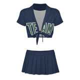 Custom Blue Blue Green Cheerleading Uniform Set