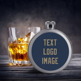 Custom Blue Light Khaki Hip Flask