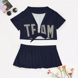 Custom Navy Gray Cheerleading Uniform Set