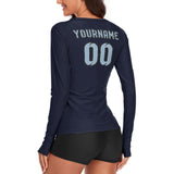 Custom Navy Light Blue Women's Long-Sleeve Shirt