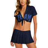 Custom Navy Sky Blue Cheerleading Uniform Set