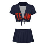 Custom Navy Orange Red Cheerleading Uniform Set