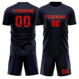 Custom Navy Orange Red Soccer Jersey