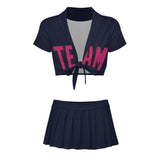 Custom Navy Pink Cheerleading Uniform Set
