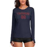 Custom Navy Crimson Red Women's Long-Sleeve Shirt